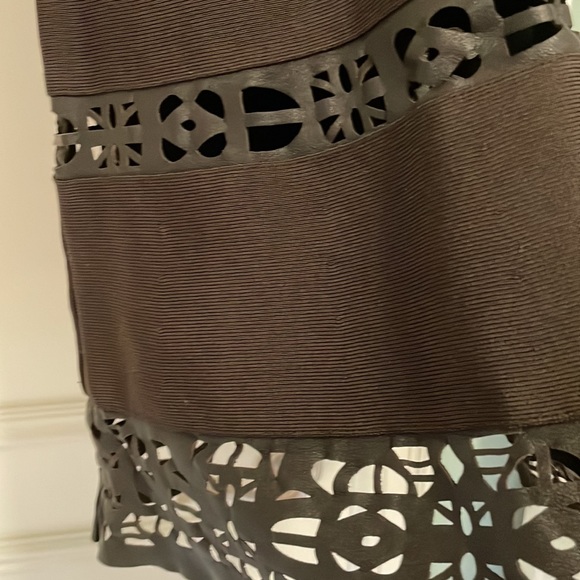 Brown skater Parker dress with real laser cut leather trim - Picture 3 of 4